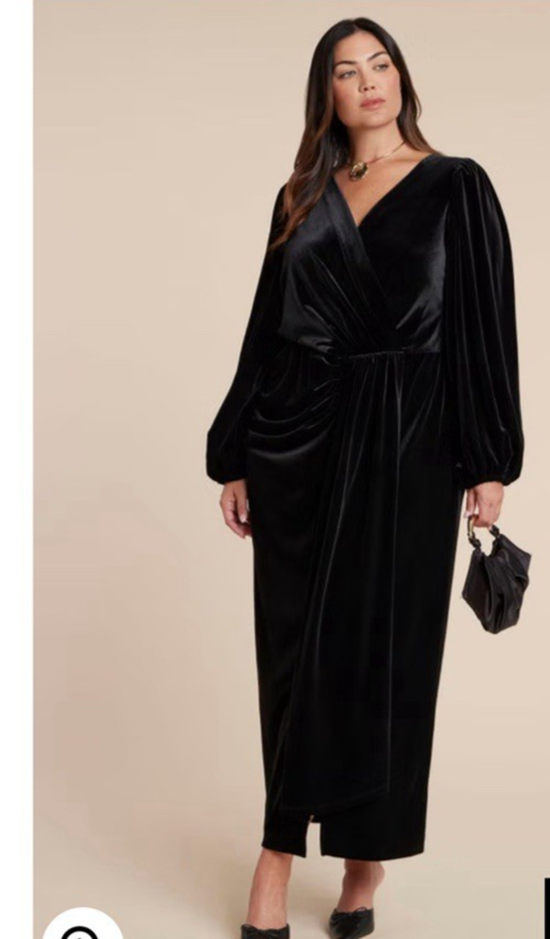 Eloquii Velvet Ruched Maxi Dress Womens Size 22 Black Classic Elegant NWT